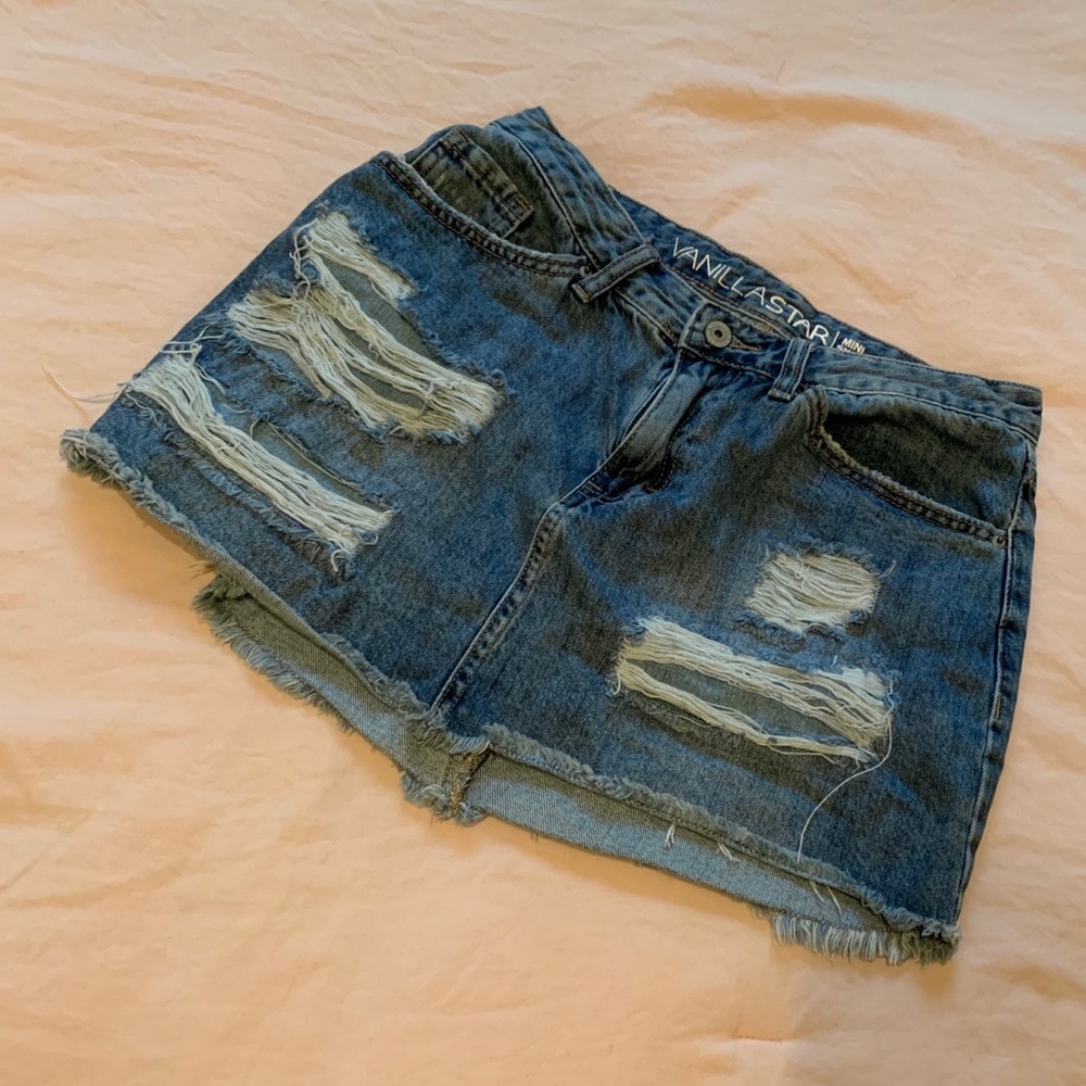 Distressed Denim Mini Skirt